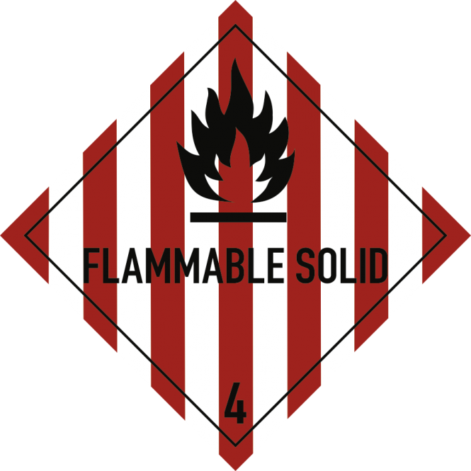 Gefahrzettel Klasse 4.1 Text FLAMMABLE SOLID, Folie, 250x250 mm 