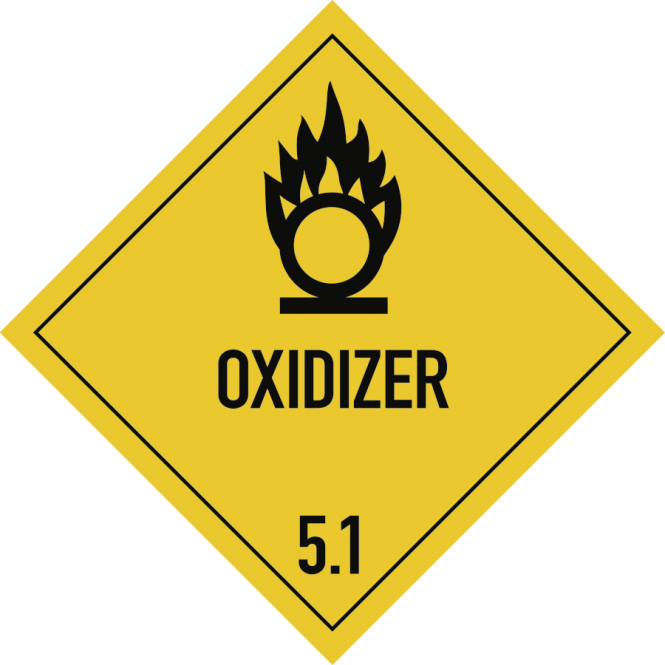 Gefahrzettel Klasse 5.1 Text OXIDIZER, Folie, 250x250 mm 