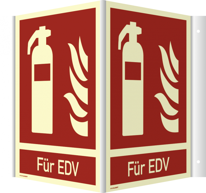 Winkelschild Feuerlöscher(FÜR EDV) ISO 7010, Kunstst., nachl.,160-mcd,200x250 mm 