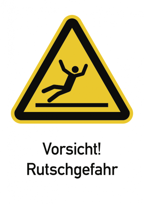 Vorsicht! Rutschgefahr ISO 7010, Kombischild, Alu, 262x371 mm 