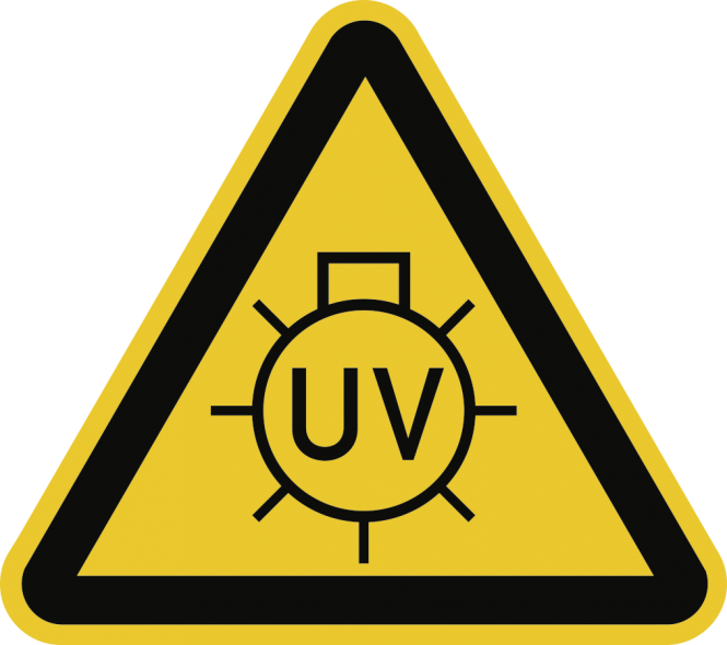 Warnung vor UV-Strahlung, Folie, 50 mm SL, 6 Stück/Bogen 
